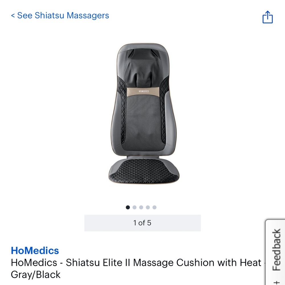 New Black/leather Homedics shiatsu Elite II massage cushion with heat.